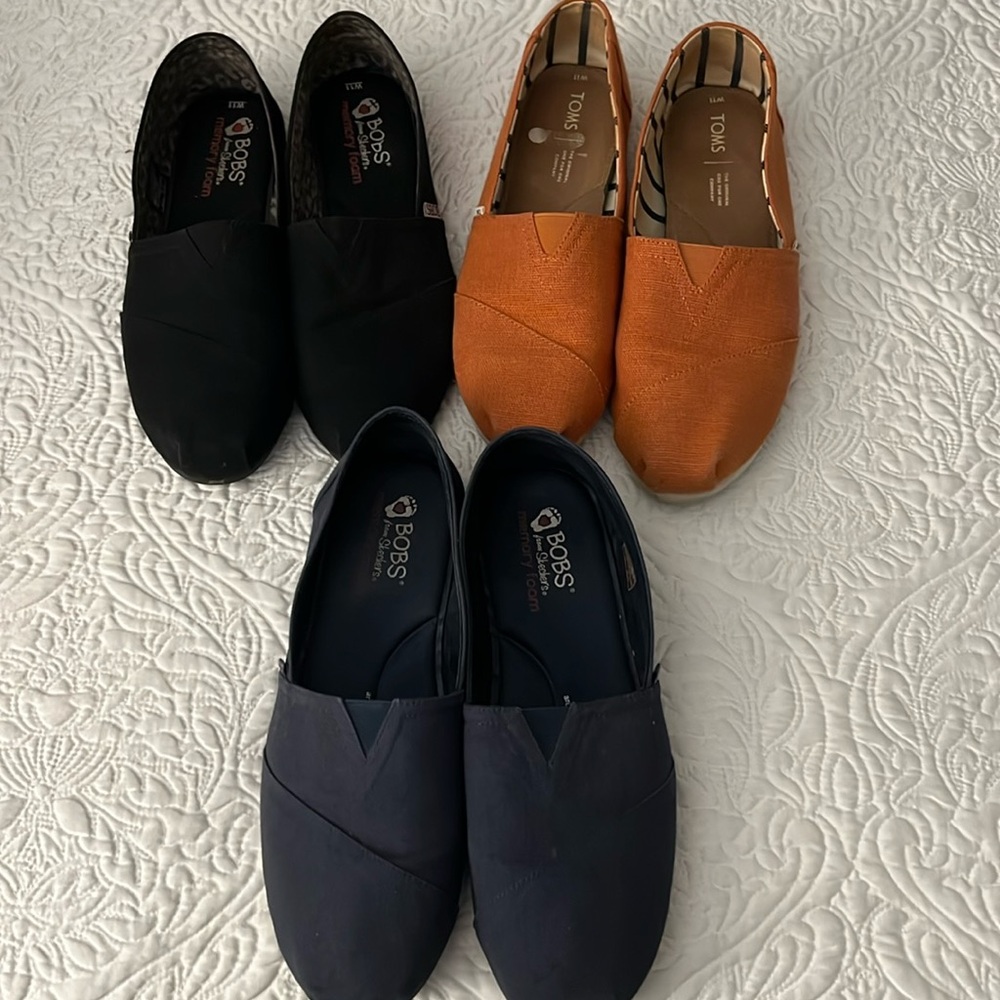 Bob’s, Tom’s casual slip on’s.